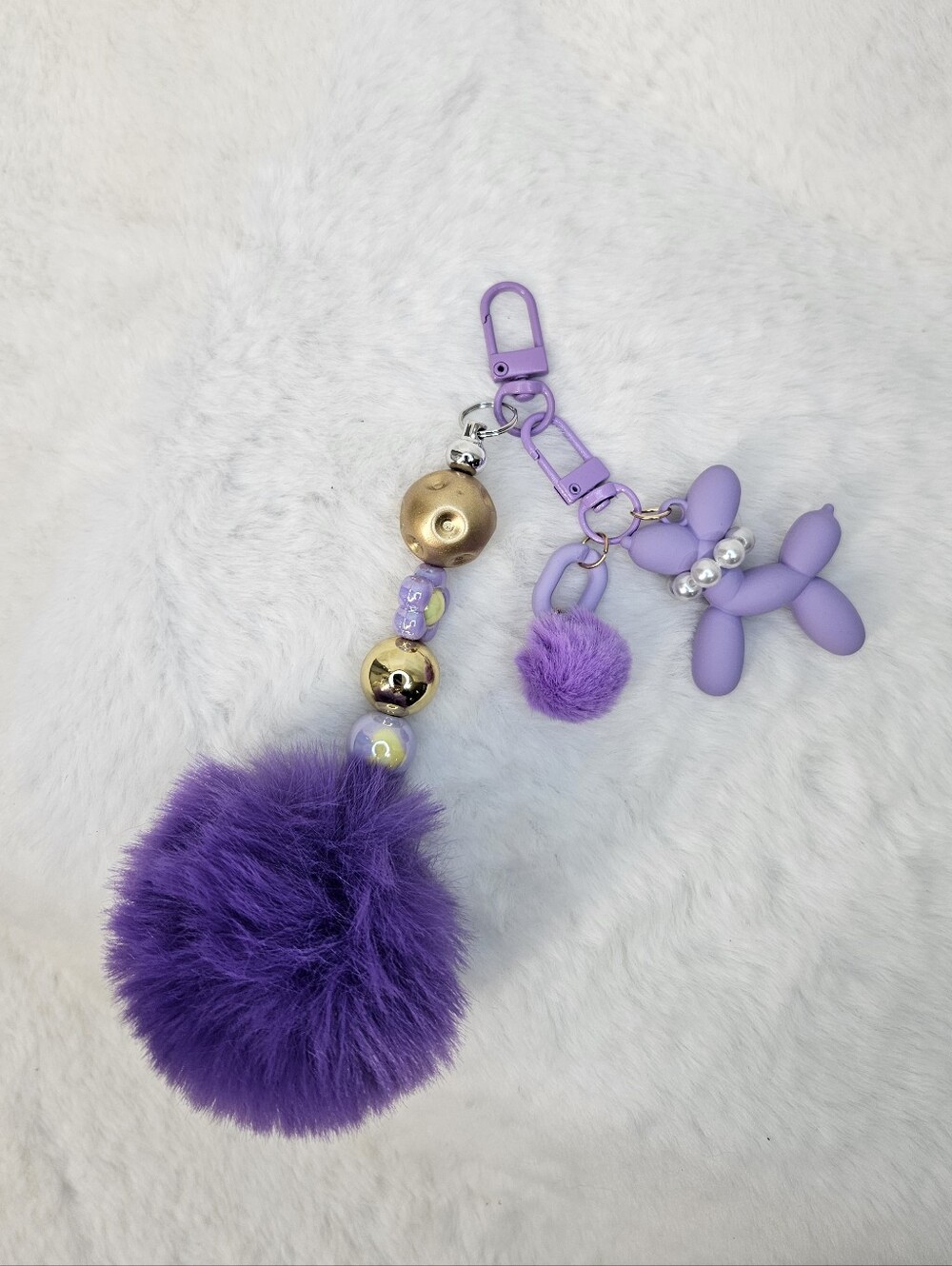 Purple Pom Pom & Balloon Dog Keychain Charm